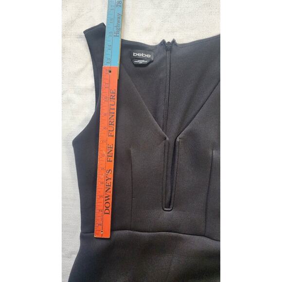 Bebe Black Neoprene Deep Vee V-neck maxi Mermaid Formal evening gown Dress XS - Picture 12 of 16